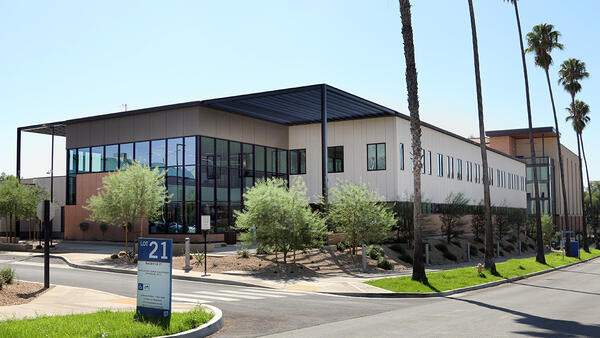 Exterior of a multi-story building with windows