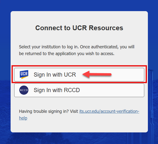 Arrow pointing to Sign In with UCR option