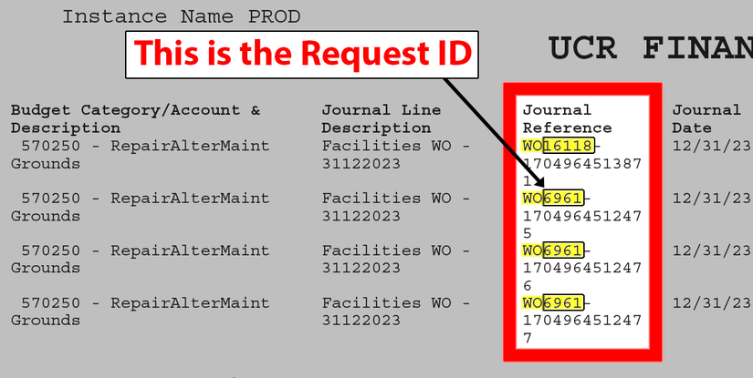 Screenshot of the Journal Reference column in a ledger